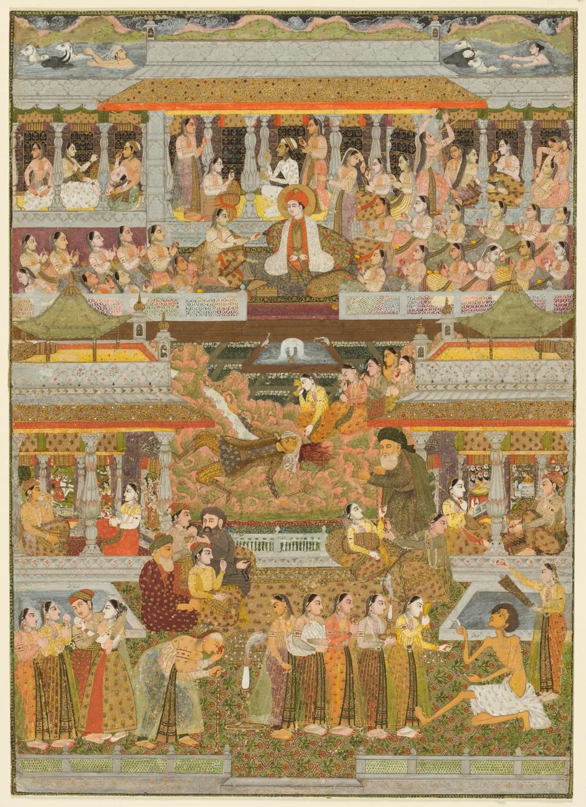 Lovers and beloveds: A composite of scenes from Persian, Urdu, and Sanskrit literature, c. 1735