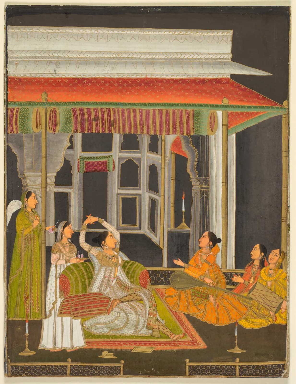 A Princess on a Terrace with Attendants at Night (recto), c. 1760